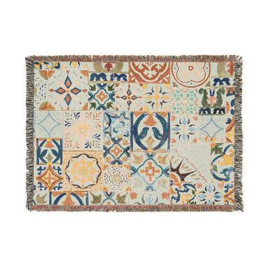 Moroccan Rug- Boho Decorative Woven Rug – Soft Cotton Floor Tapestry with Fringe | Vibrant Earthy Decor for Living Room, Entryway, or Picnic Vibes