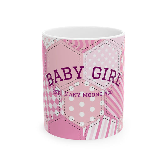 Baby girl ceramic mug soft girl aesthetic pink patchwork coffee cup gift for her cute feminine drinkware for cozy mornings
