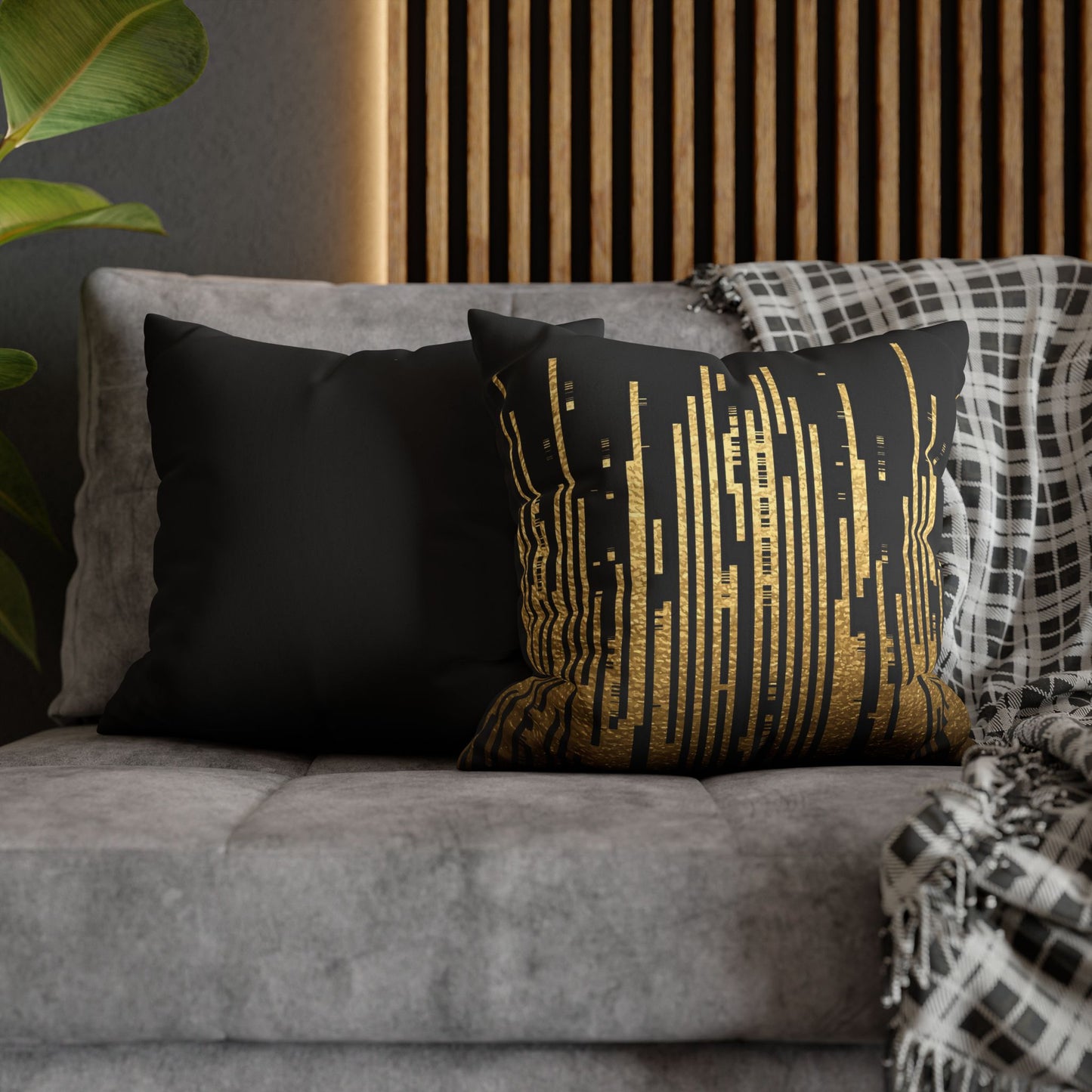 Black and Gold Faux Suede Pillow Cover – Chic Modern Home Decor Accent
