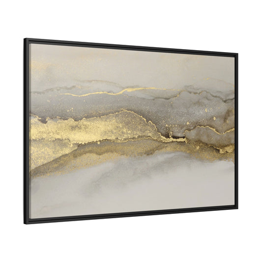 Framed Abstract Canvas Wall Art – Modern Gold and Silver Accent Print for Living Room or Office | Elegant Matte Decor for Gallery Walls
