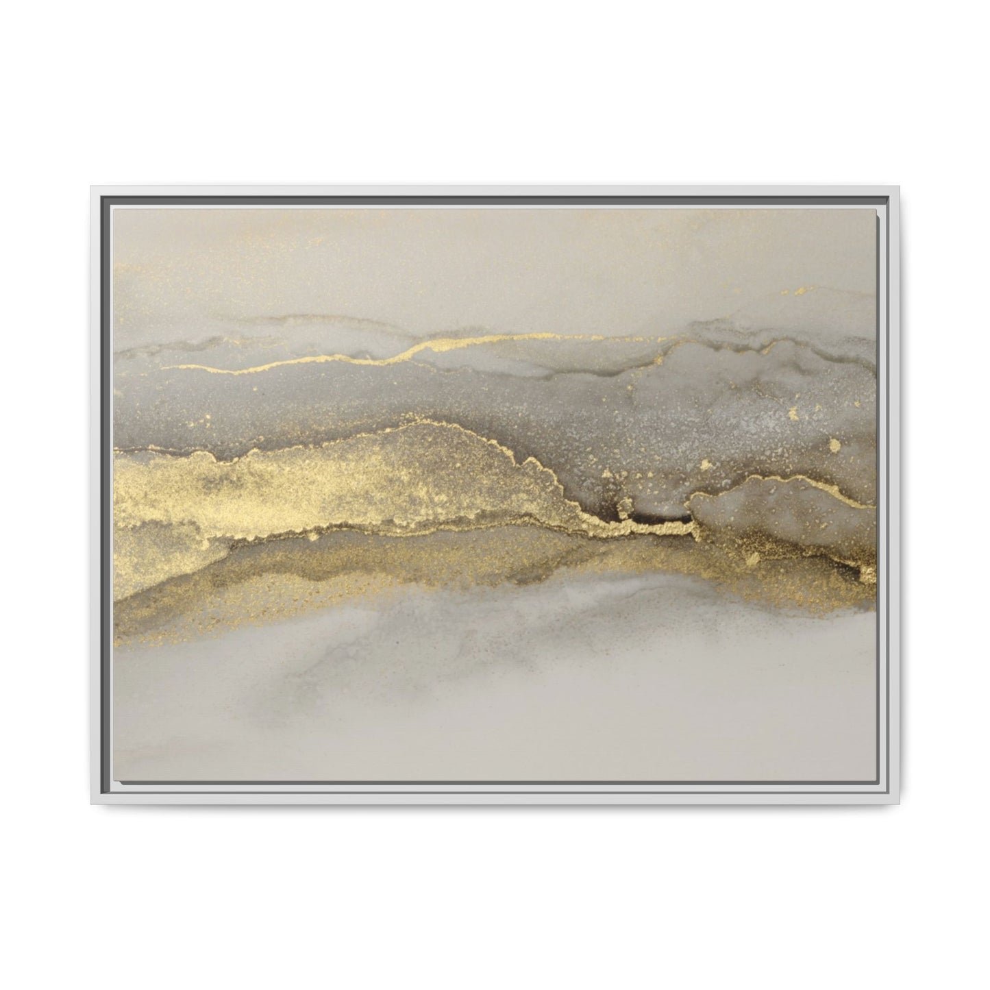 Framed Abstract Canvas Wall Art – Modern Gold and Silver Accent Print for Living Room or Office | Elegant Matte Decor for Gallery Walls