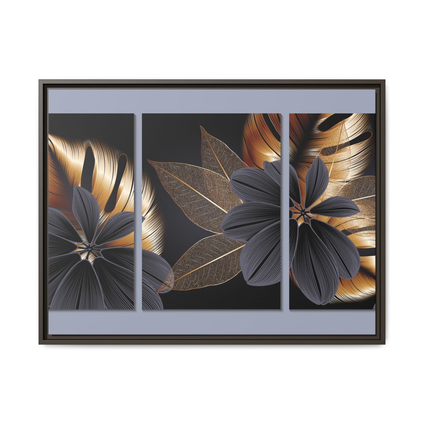 Floral Framed Canvas Wall Art – Elegant Matte Botanical Print in Gold and Black | Modern Home Decor, Gift for Her, Minimalist or Boho Style