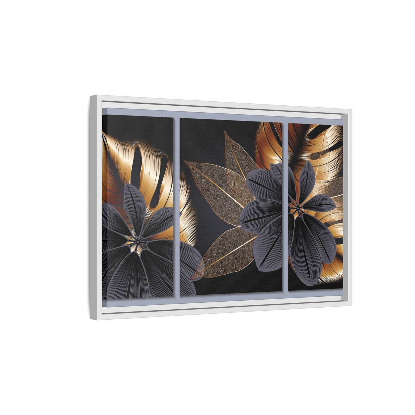 Floral Framed Canvas Wall Art – Elegant Matte Botanical Print in Gold and Black | Modern Home Decor, Gift for Her, Minimalist or Boho Style