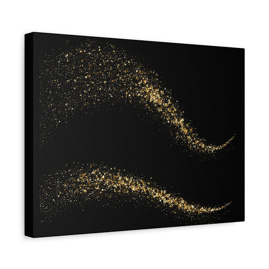 Black and Gold Canvas Wall Art – Luxury Glitter Wave Print for Modern Home Decor | Elegant Minimalist Framed Artwork, Gift for Her