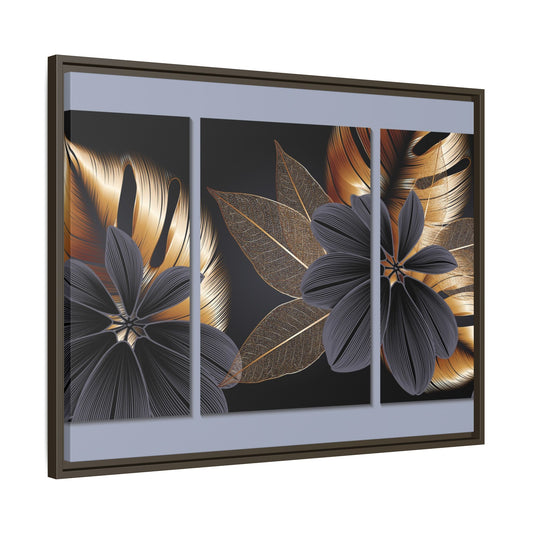 Floral Framed Canvas Wall Art – Elegant Matte Botanical Print in Gold and Black | Modern Home Decor, Gift for Her, Minimalist or Boho Style