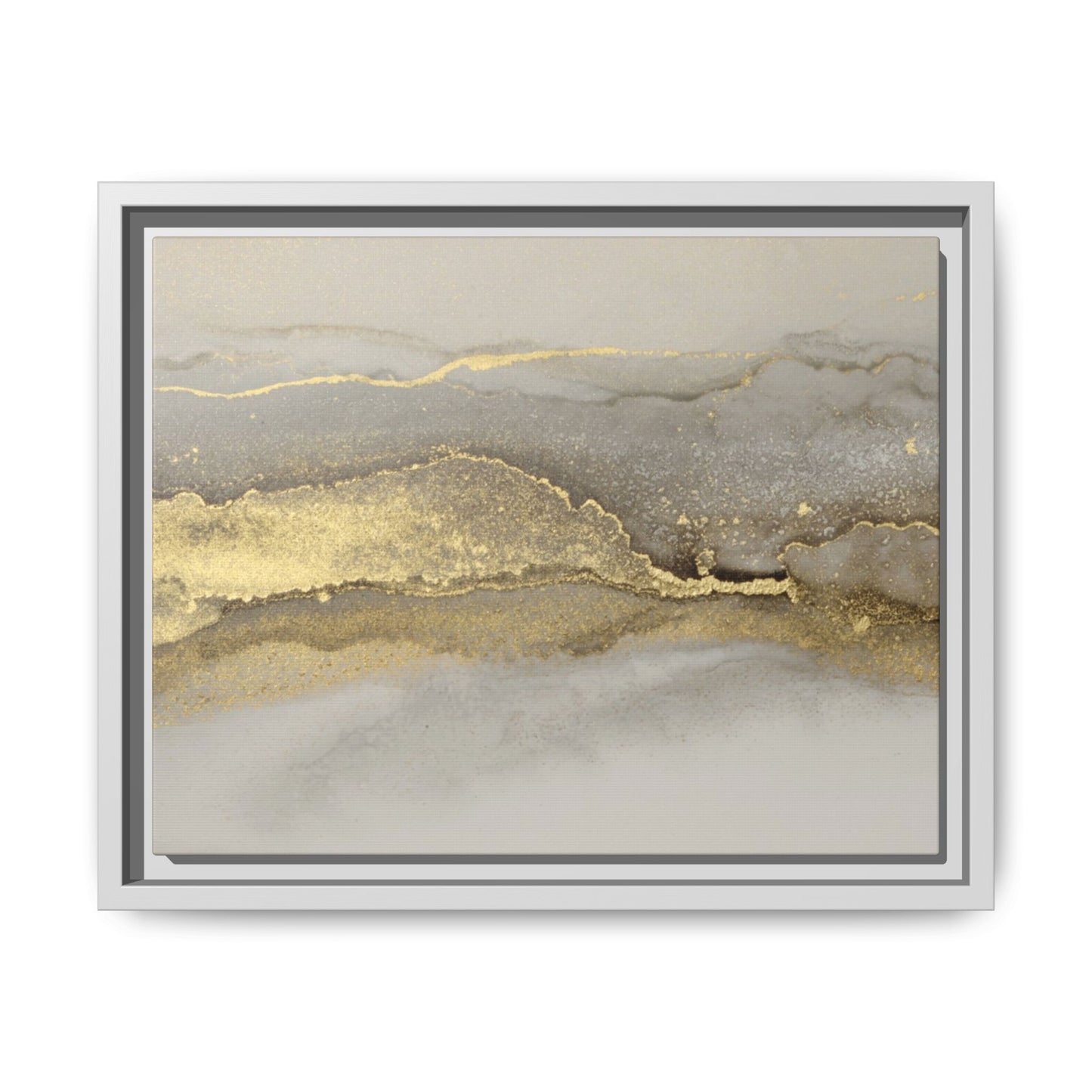 Framed Abstract Canvas Wall Art – Modern Gold and Silver Accent Print for Living Room or Office | Elegant Matte Decor for Gallery Walls